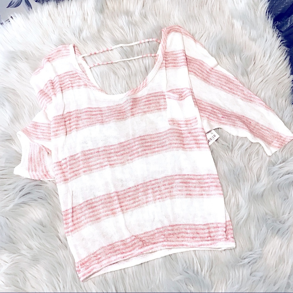 Pretty Pink Sheer Striped Dolman 3/4th Sleeve Top